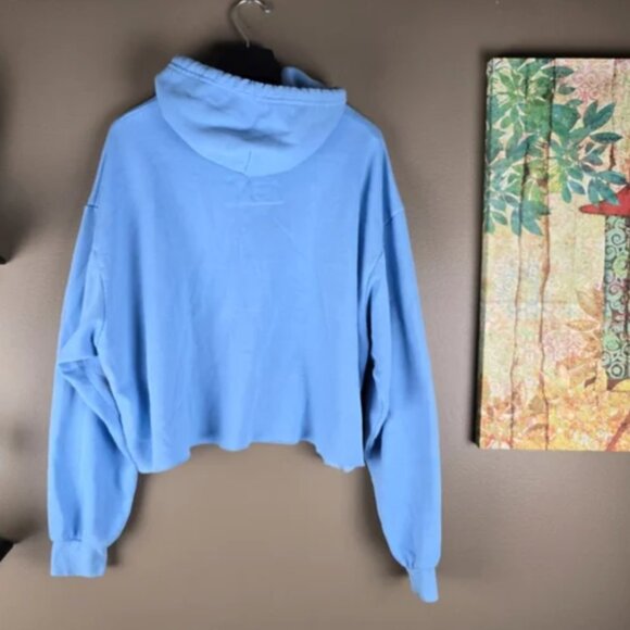 Aviator Nation Lightning Bolt Stripe Relaxed Cropped Pullover Hoodie in Sky Blue - Picture 4 of 12
